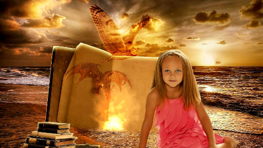 The Sweetness of Life: Dream Intently and Light the Darkness young girl sitting on the beach with s bright light and books