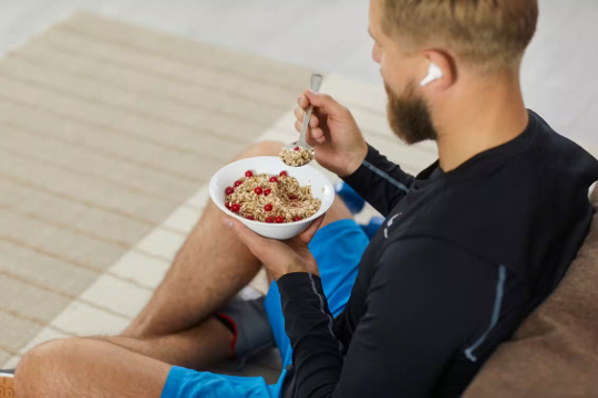 an athlete eating