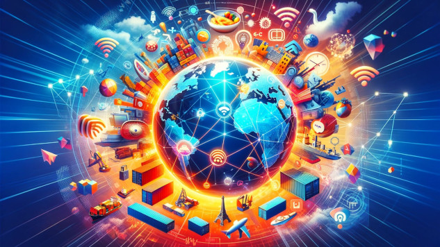 The Evolution and Impact of Globalization on Economies A map illustrating the evolution of global trade routes, from ancient pathways like the Silk Road to modern-day economic corridors.