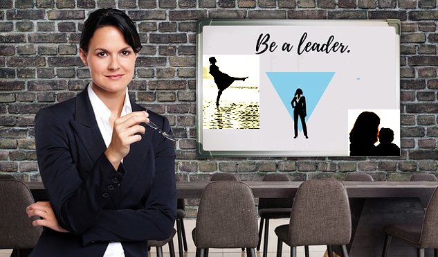 We Are All Leaders: Leading by Example at Work and at Home a montage of a woman on the beach, at the office, and at home with her baby with the heading: Be a Leader