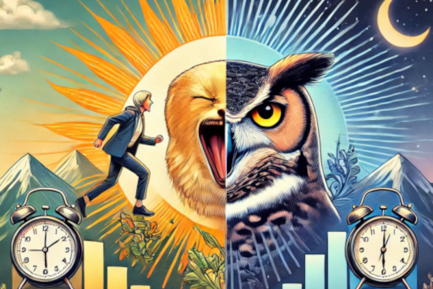 Are You a Lark or an Owl: Understanding Sleep Patterns a rawing of a lark and an owl in the morning and at night